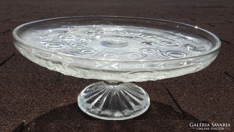 Old cast glass cake plate with base