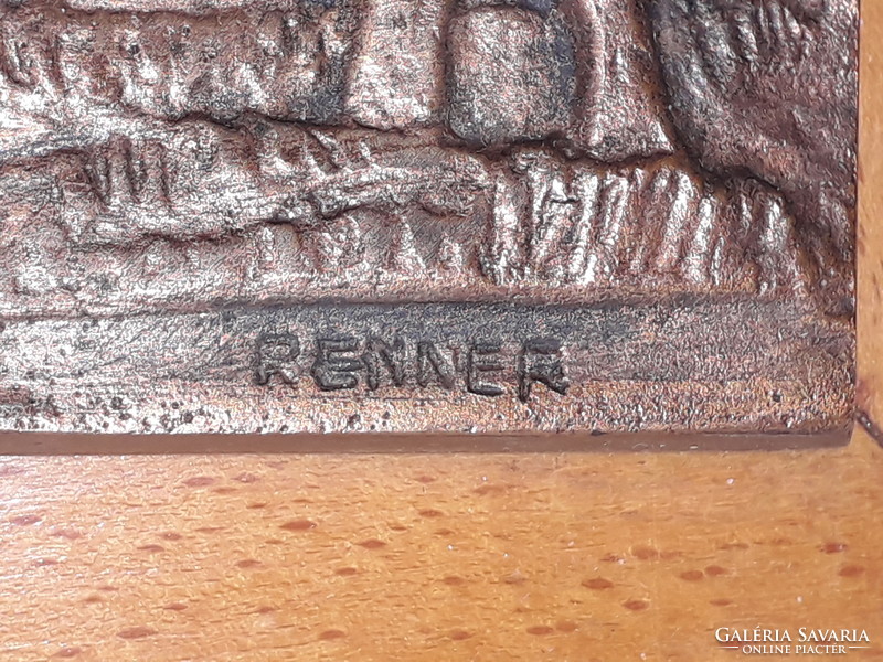 Renner Kálmán (1927-1994): Hortobágy nagy méretű bronz fali dísz fa talpon jelzett