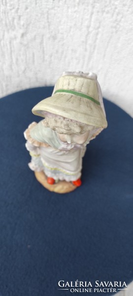 Antique, biscuit porcelain, doll with a pretty face, display case for porcelain collection, for decoration.