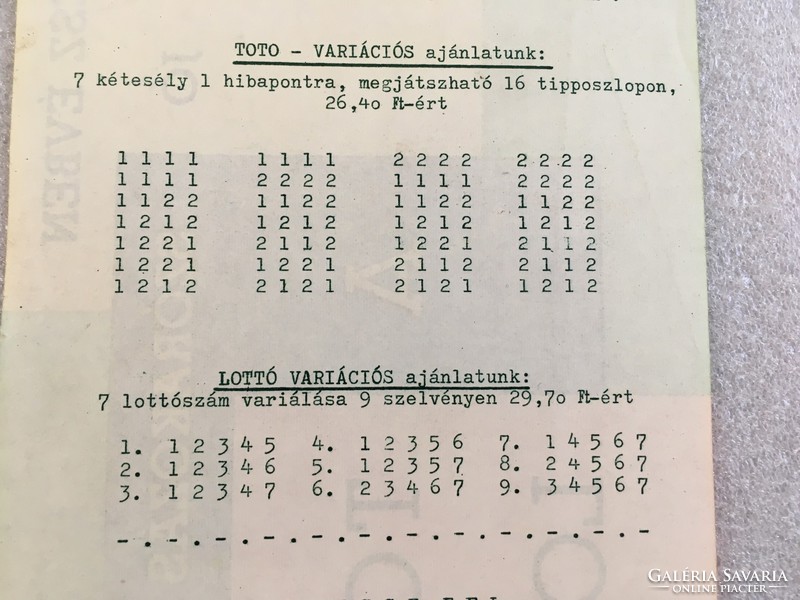 Retro, vintage TOTO-LOTTO kisméretű szórólap, reklám