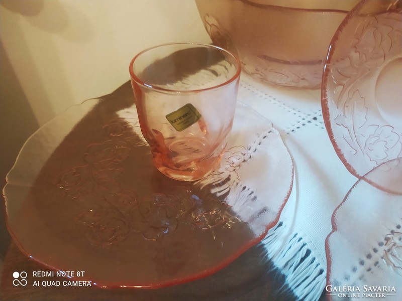 Jena glass tableware, serving dish, pink 49 pcs