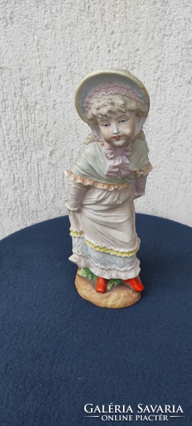 Antique, biscuit porcelain, doll with a pretty face, display case for porcelain collection, for decoration.