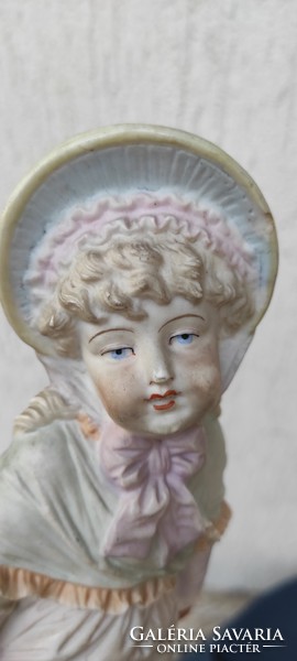 Antique, biscuit porcelain, doll with a pretty face, display case for porcelain collection, for decoration.