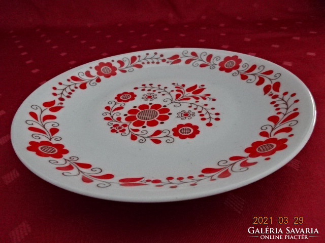 Alföldi porcelán, piros, népművészeti mintás falitányér, átmérője 19,5 cm. Vanneki!