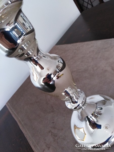 Hand blown, mirror coated, glass candlestick