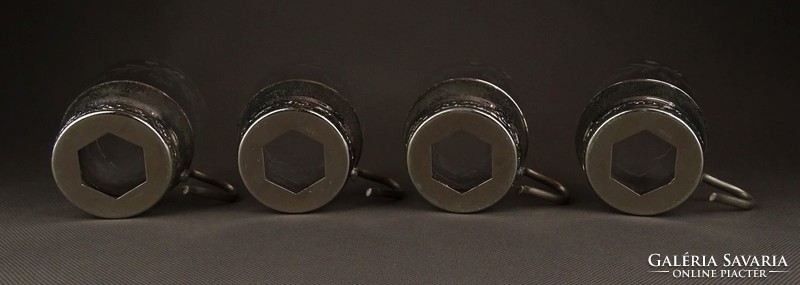 1D660 Régi csiszoltüveg betétes fém pohártartó készlet 4 darab