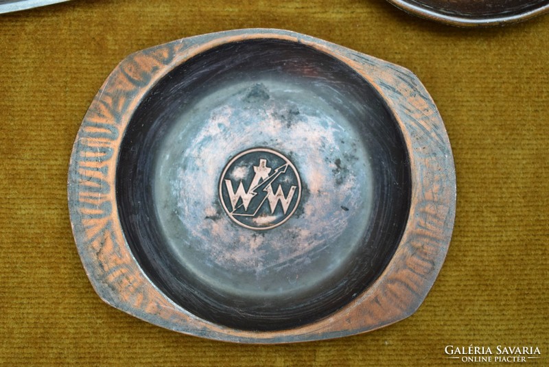Copper ornament metal bowl, souvenir, ornament Sopron coat of arms, Israel menorah, waw 3 pieces