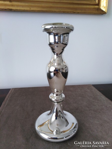 Hand blown, mirror coated, glass candlestick