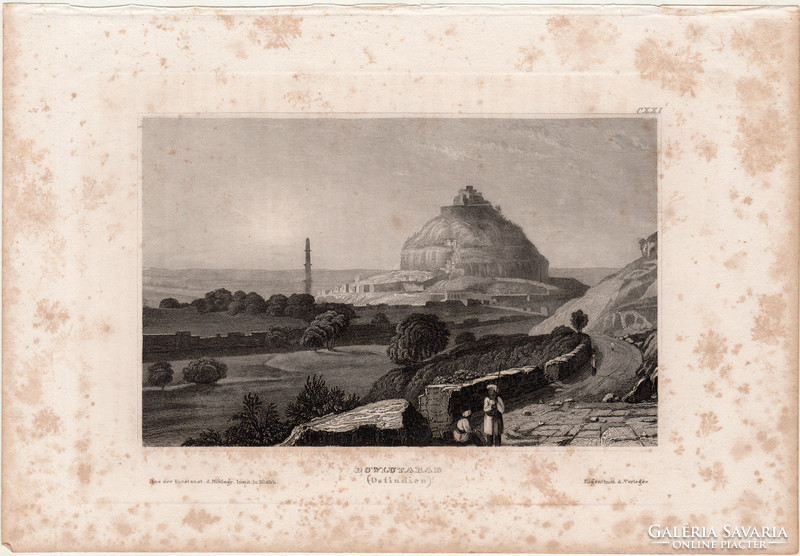 Dowlutabad, acélmetszet 1859, Meyers Universum, eredeti, 9 x 15 cm, India, kelet, Daulatabad