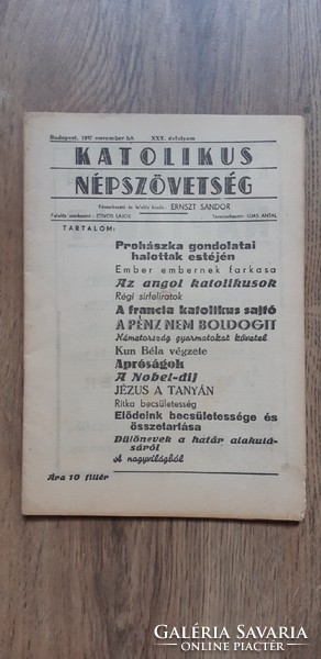 Katolikus népszövetség újság, 1937
