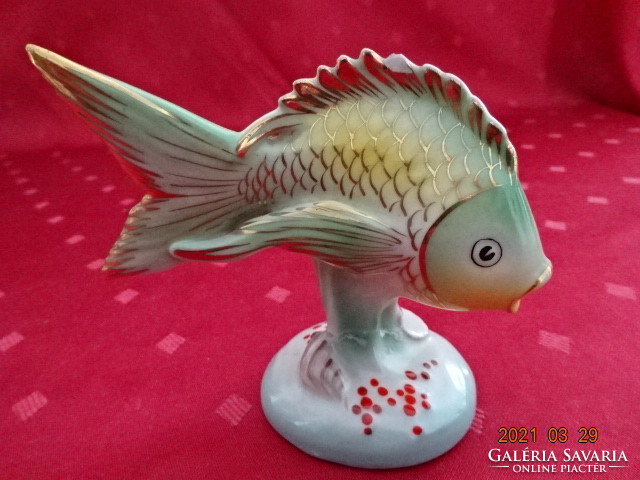 Drasche porcelain figure, fish with green-gold painting, height 9.5 cm. He has!! Jokai.
