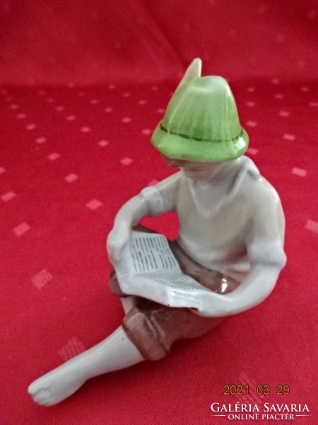 Drasche porcelán figurális szobor, olvasó kisfiú, kézi festés, magassága 9 cm. Vanneki!Jókai