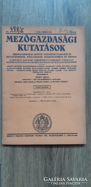 Mezőgazdasági kutatások folyóiratok, 1936