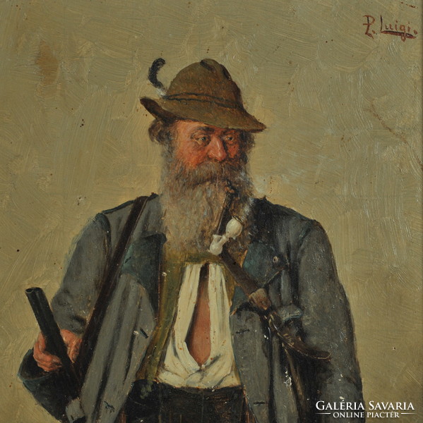 Öreg vadász portréja, P. Luigi jelz. 19.sz