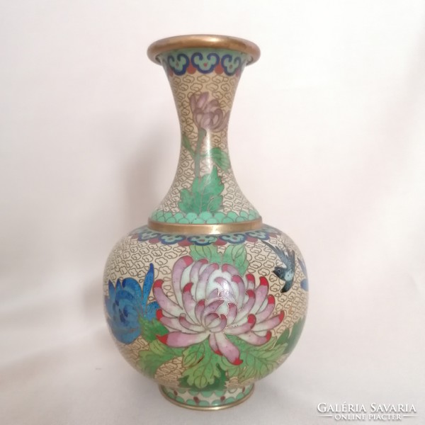 Beautiful Far Eastern flower decorated enamel vase
