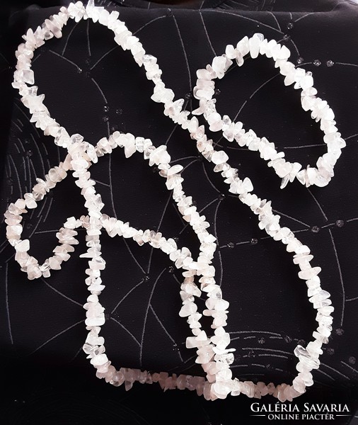 Rose quartz set, unpolished, unique metal-free design, chain 88 cm, bracelet 18 cm