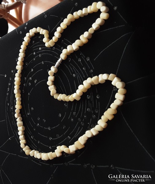 Bone, old, handcrafted necklace, string of pearls, showy flawless piece