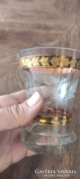 Special price, beautiful glass in Biedermeier style, gold-plated, ground patterns, birds