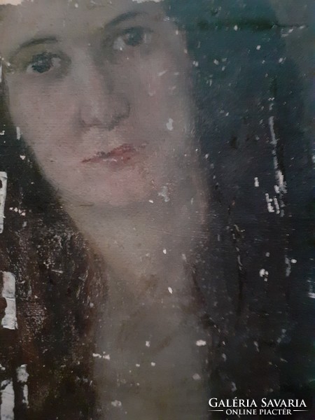 Tájkép és női portré, kétoldalas olaj-karton