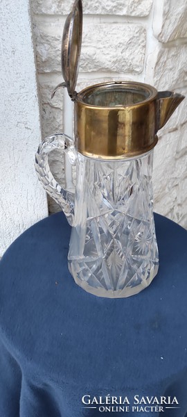 Antique huge thick crystal jug, spout, jug, decanter, luxury lemonade offering, art deco