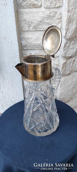 Antique huge thick crystal jug, spout, jug, decanter, luxury lemonade offering, art deco