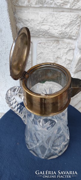 Antique huge thick crystal jug, spout, jug, decanter, luxury lemonade offering, art deco