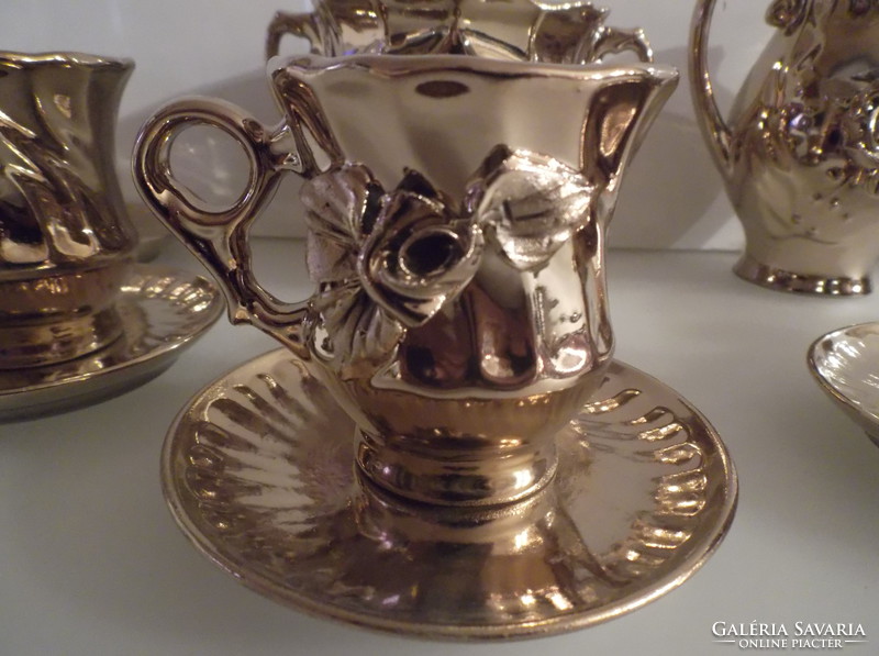 Coffee set - 14 pcs - gold-plated - with 3 d rose - perfect