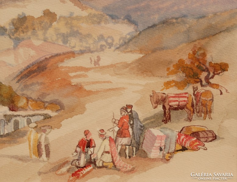 Egri csillagok - török kori jelenet, keretezett akvarell
