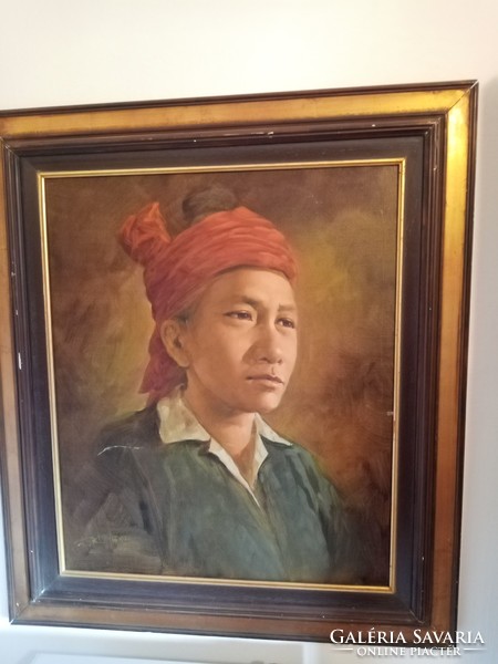 East Asian (Thai) male portrait, oil on canvas - 1980
