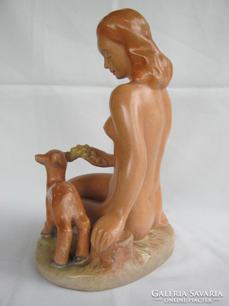 Signed with large ceramic female nude deer