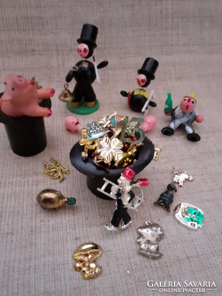 Collection of retro New Year lucky figures and medallions in one /2/