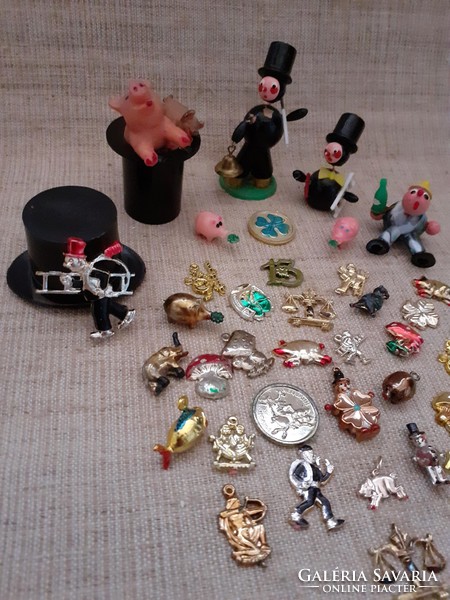 Collection of retro New Year lucky figures and medallions in one /2/