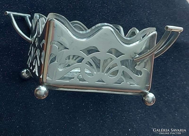 Antique silver Art Nouveau tab serving,l&C master mark,openwork pattern,polished glass insert,marked