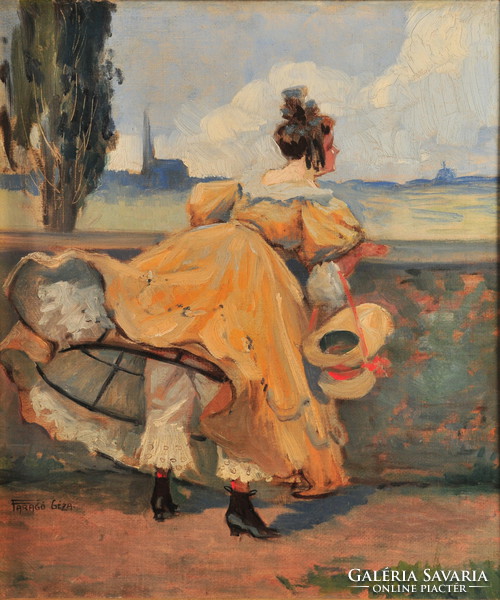 Faragó Gézanak tulajdonitva (1877-1928): Fiatal hölgy fellibbenő szoknyával