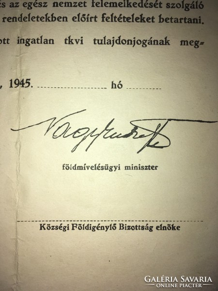 Birtoklevél/1945/Amely Az Ideiglenes Nemzeti Kormánynak A Nagybirtokrendszer Megszüntetéséről.......