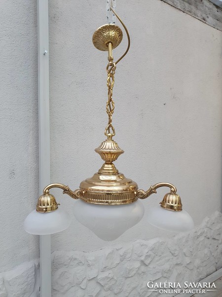3 arm restored antique copper chandelier