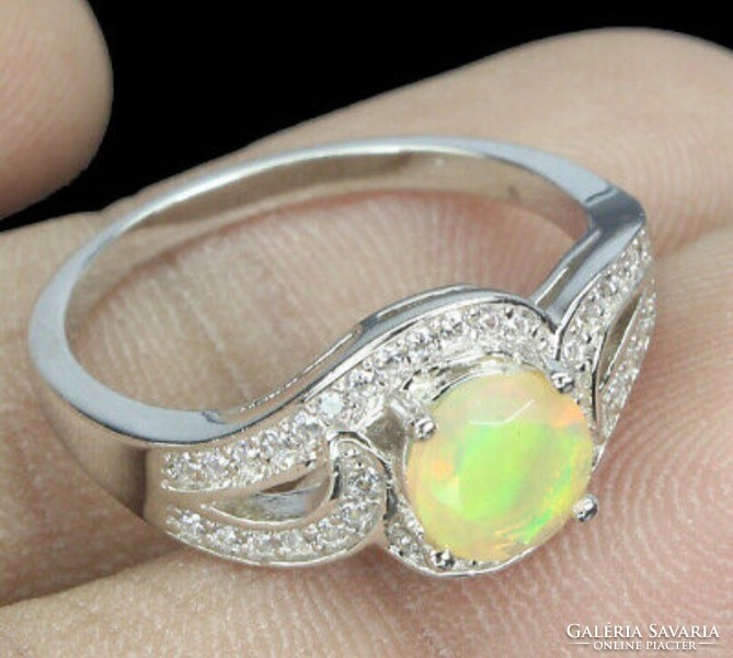 Genuine modern noble opal silver ring with white sapphire size 7 (16)