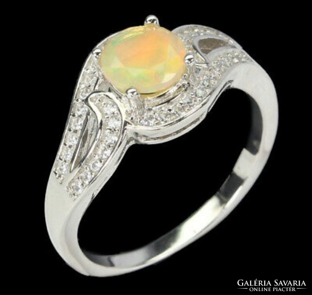 Genuine modern noble opal silver ring with white sapphire size 7 (16)