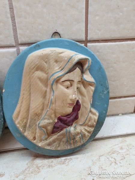 Antique ceramic mural couple - virgin mary and jesus
