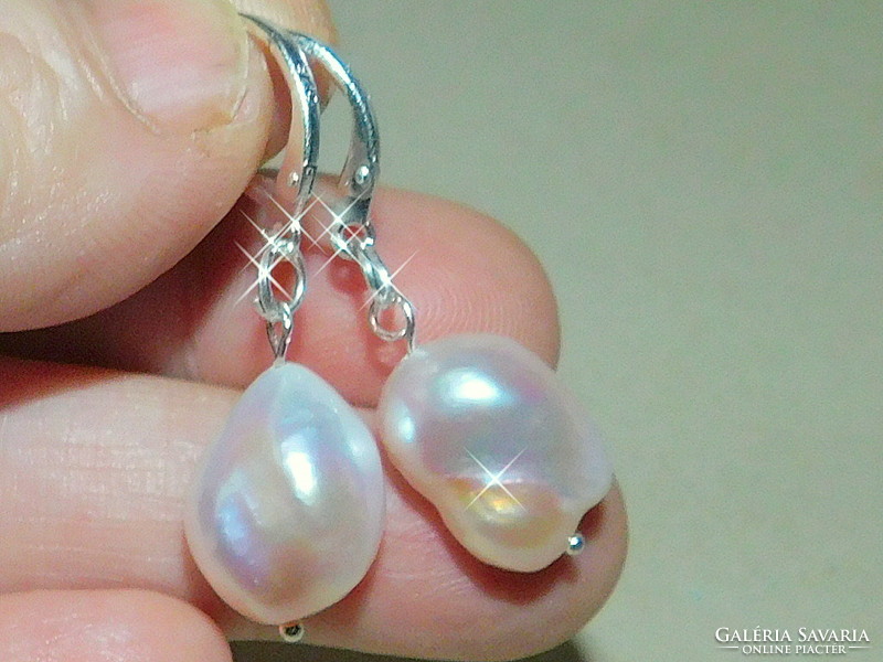 Champage - sparkling Japanese biwa cultured real pearl earrings