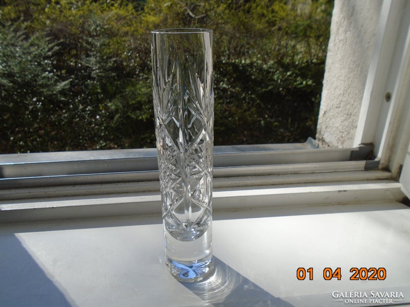 Modern heavy Czech crystal glass vase with a thick base and thick walls with polished rosettes