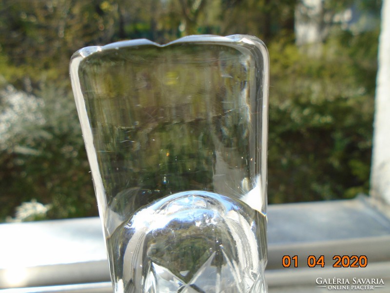 Modern heavy Czech crystal glass vase with a thick base and thick walls with polished rosettes