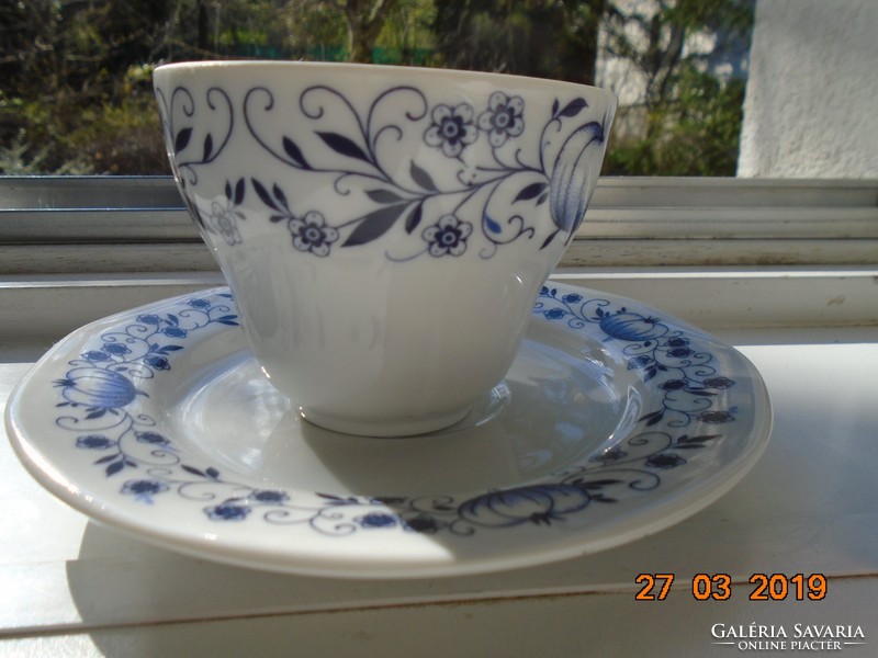 Meissen blue onion patterned cup with coaster