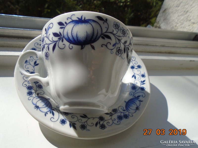 Meissen blue onion patterned cup with coaster