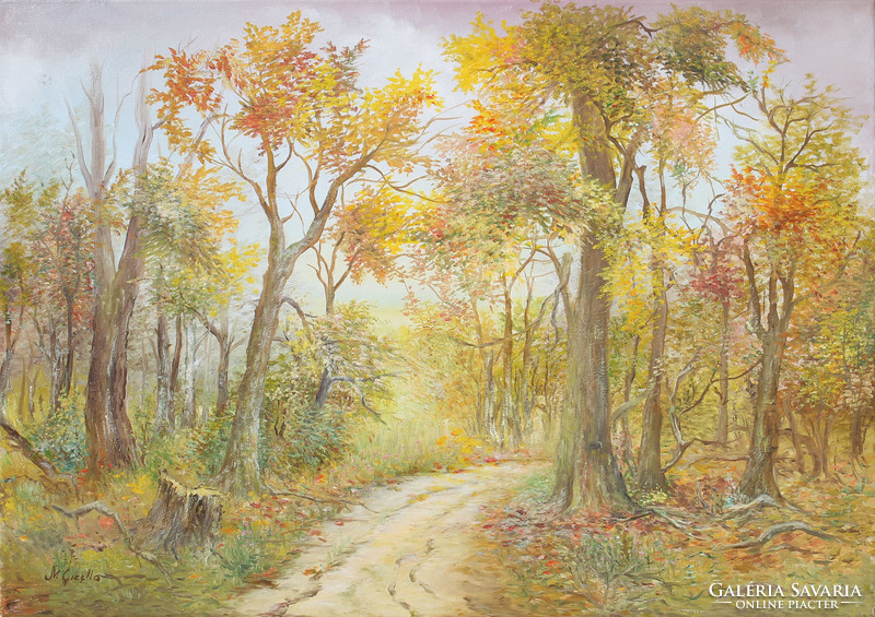 Labeled oil painting: colorful forest