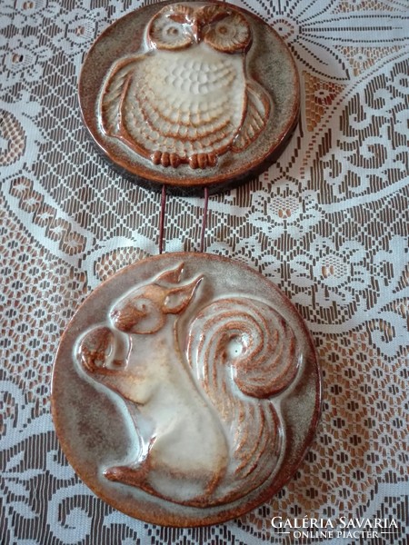 4 pcs 20 cm dia. Ceramic wall decoration with animal pattern