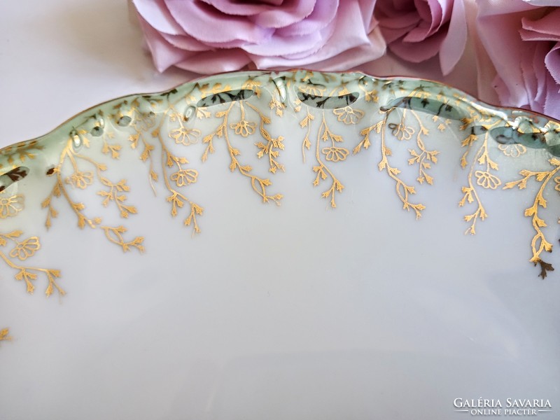 Aranyozott zöld lüszteres tányér 19cm