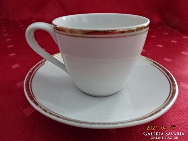 Hollóház porcelain, gold-edged coffee cup + placemat. He has!