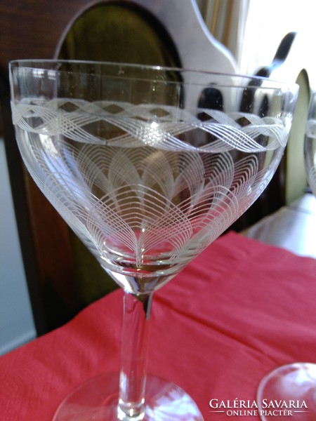 Antique art deco geometric pattern polished, stemmed, glass, wine, goblet, 2 pcs