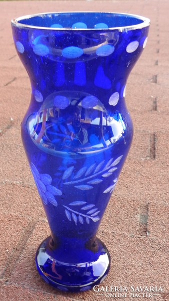 Old polished violet blue crystal vase - polished glass vase